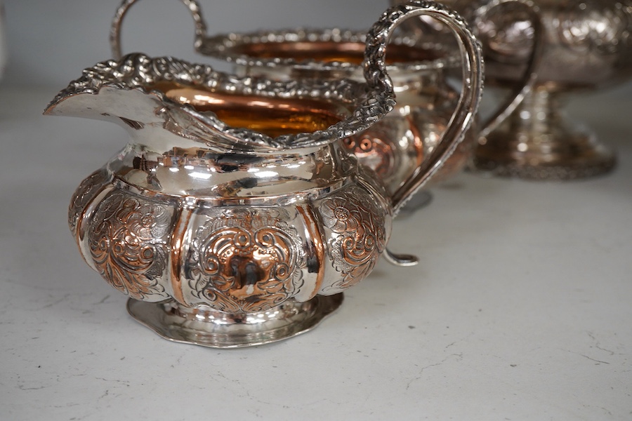 A Victorian plated embossed four piece tea and coffee service